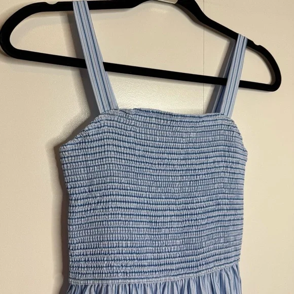 Commense Pinstripe Shirred Backless Long Cami Dress Smocked Blue White NWT Small - Picture 5 of 12
